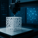 3D printer creating a complex design structure in a modern tech environment