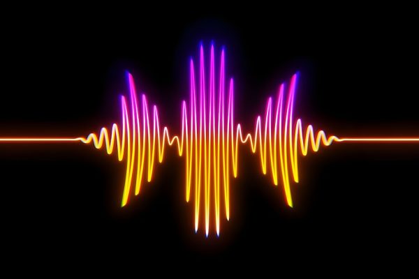 Colorful soundwave graphic on a black background