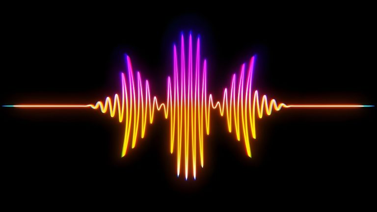 Colorful soundwave graphic on a black background